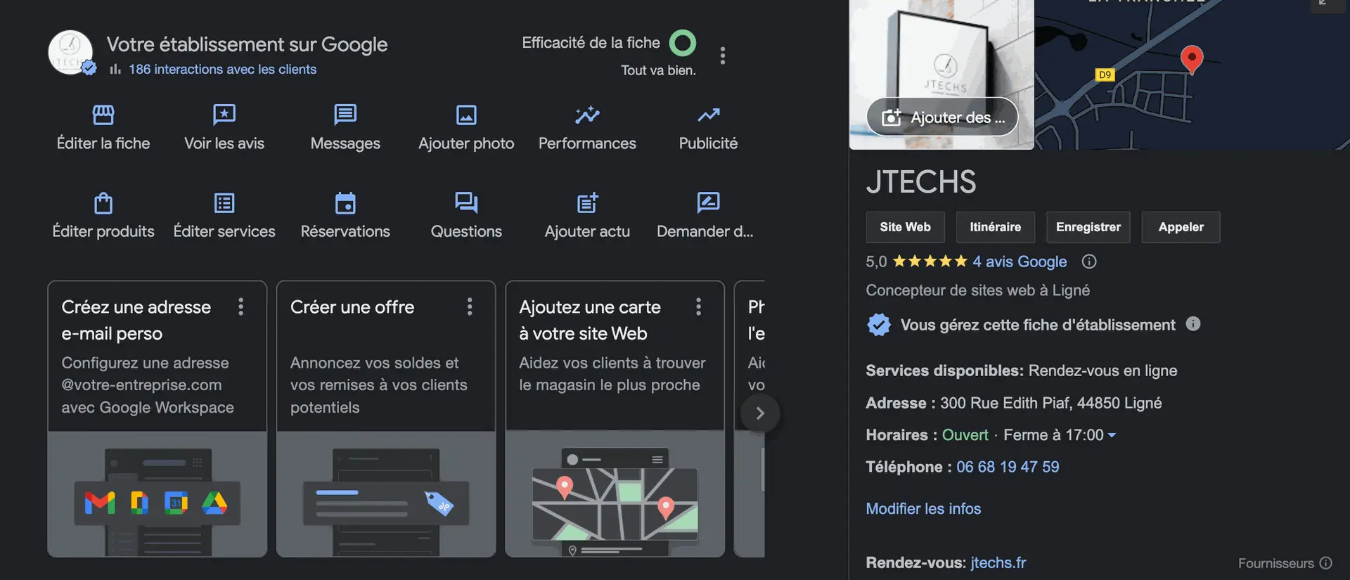Fiche d'établissement Google de JTECHS